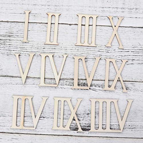 Supvox 24 Pcs Unfinished Wood Letters Roman Numerals Shapes Wooden Slices Wood Numerics Numbers Ornaments for Arts and Crafts 7cm