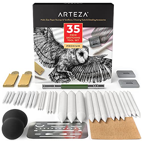 Arteza Drawing Kit for Adults, Set of 35 Sketching Tools and Detailing Accessories, Art Supplies for Professional, Student, and Hobbyist Drawing - WoodArtSupply