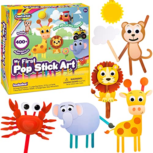 Creative Kids Preschool Crafts for Kids Create 12 Pop Stick Art Figures with 400+ Stickers & Punch Outs Toddler Art Set, Fine Motor Activities for