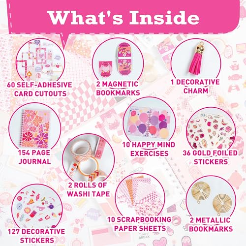 jackinthebox DIY Journal for Girls Ages 8-12 | 242 PCS | Scrapbook Kit | Tween Girls Gifts | Girls Journal Kit | Includes 10 fun guided spreads | jackinthebox