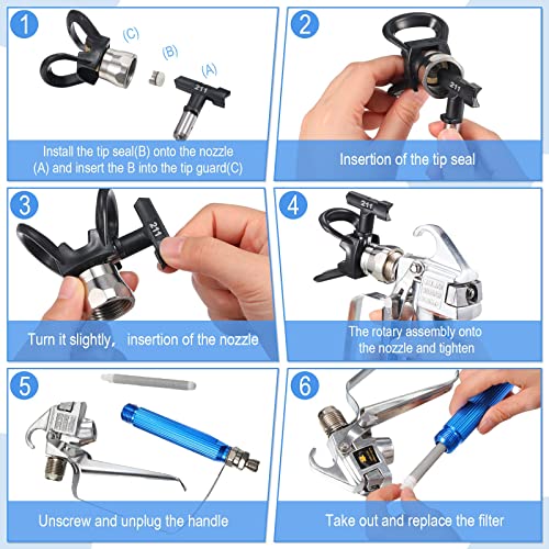 Zhengmy 12 Pieces Airless Paint Sprayer Gun with Nozzle Guard 5 Spray Tips and 5 Airless Paint Spray Gun Filter for Airless Spraying Machine Paint Zhengmy