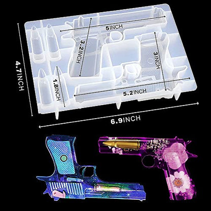 BICASUU Epoxy Resin Mould Gun Pistol Shell Bullet Silicone Casting Mold, 3D DIY Soft Clay Cake Decor Craft Candy Desserts Chocolate Tool, White - WoodArtSupply