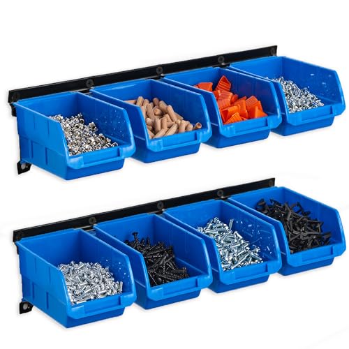 Wallmaster 8-Bin Storage Bins Garage Rack System 2-Tier Orange Tool Organizers Cube Baskets Wall Mount Organizations (Blue) Wallmaster