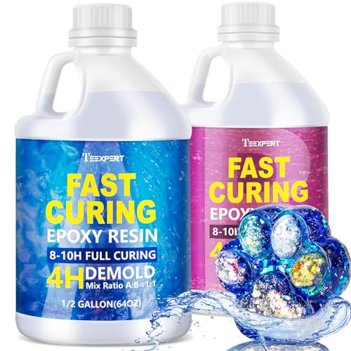 Teexpert Epoxy Resin - Fast Curing Resin 1 Gallon 4 Hours Demold Crystal Clear & Self-Leveling Casting Resin 8-10 Hours Quick Cure Epoxy Resin Kit Teexpert