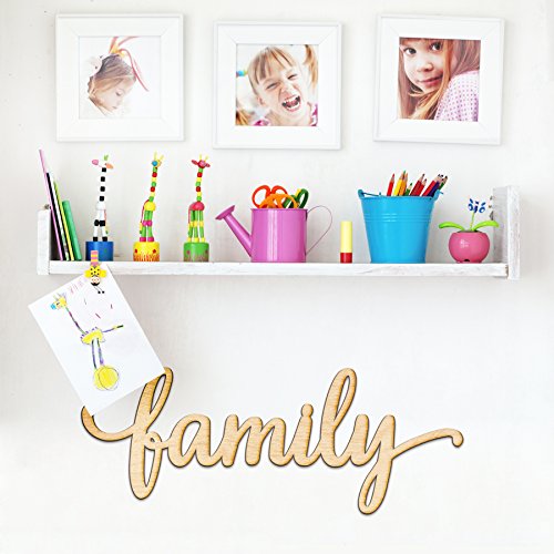 Woodums – Family Script Wooden Wall Art Decor, Unfinished Wood Sign for Family Room Decor, Charlie Script Letter Wood Cutout, 12 x 5 Inches Wall