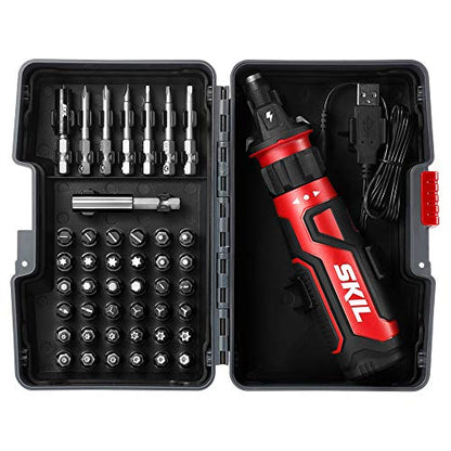 SKIL Rechargeable 4V Cordless Screwdriver with Circuit Sensor Technology Includes 45pcs Bit Set, USB Charging Cable, Carrying Case - SD561204 - WoodArtSupply