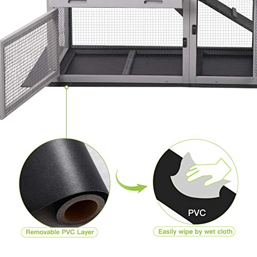 Gutinneen Rabbit House Indoor Outdoor Rabbit Hutch with Ventilation Door,Wooden Bunny cage with No LeakageTray, Removable Bottom Wire Mesh & PVC GUTINNEEN