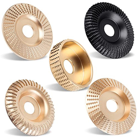 Pomsare 5PCS Angle Grinder Wood Carving Disc Set, 4 and 1/2 Attachments with 5/8 inch Arbor, Stump Tool Grinding Wheel Shaping for Cutting, Cutting Pomsare