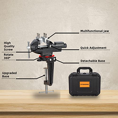 Table Vise, 2 in 1 Bench Vise Universal Rotate 360° Work Clamp-On Vise,Table Vice With Multifunctional Jaw and Quick Adjustment Button for ZTUKOMN