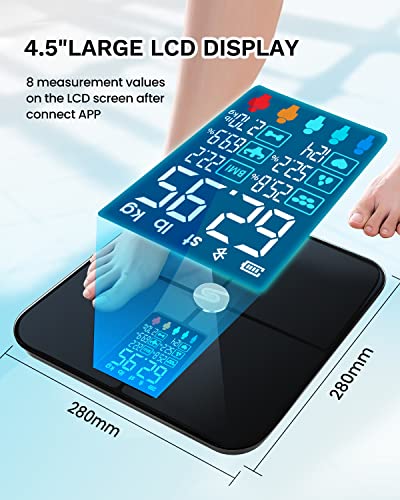 Smart Scale for Body Weight, Digiatl Weight Scale with Large LCD Display, 17 Body Composition Analyzer Sync to APP, Bathroom Body Fat Scale for BMI, HEYAXA