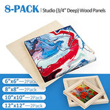 Unfinished Birch Wood Canvas Panels Kit, Falling in Art 8 Pack of 4 Sizes Studio 3/4’’ Deep Cradle Boards for Pouring Art, Crafts, Painting, and More Falling in Art