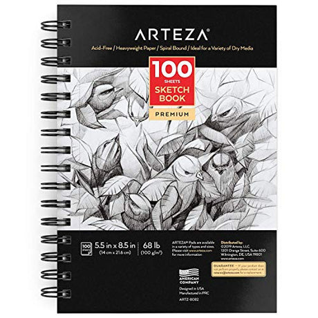 Arteza Sketchbook, 5.5 x 8.5 Inches, 100 Sheets, Spiral-Bound Pad, Acid-Free 68-lb Drawing Paper, Art Supplies for Adults & Teens ARTEZA