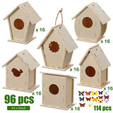 Kisston 96 Pcs Wooden Bird House Kits for Kids Christmas Crafts Bird House for Children to Build DIY Birdhouse in 6 Shapes and Stereoscopic Butterfly Kisston