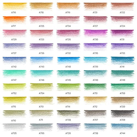 ARTEZA Metallic Colored Pencils for Adult Coloring, Set of 50 Drawing Pencils, Triangular Grip, Pre-Sharpened Pencil Set, Professional Art Supplies ARTEZA