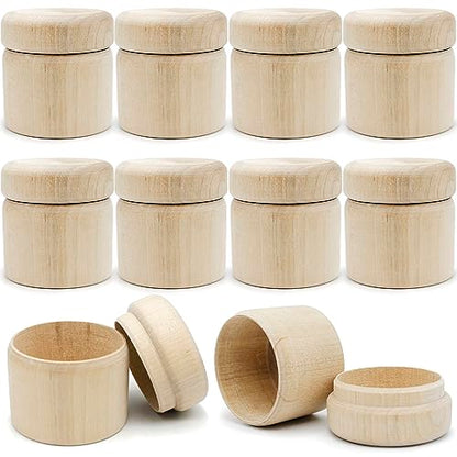Unpainted Wooden Round Boxes with Lids - Set of 10 Mini Wood Craft Boxes - DIY Storage Containers for Crafts - Unfinished Blank Trinket Wood Boxes,