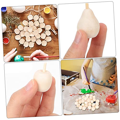Kisangel 160 pcs Wooden Fruit Ornaments Simulation pear Model Lifelike Mini Pears unpainted Wooden Pears Kids Unfinished Fruit DIY Fruit Mushroom Kisangel