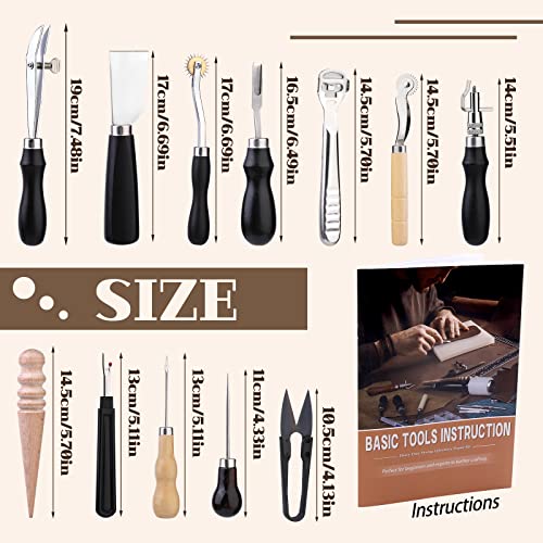 BUTUZE Leather Kit, Leather Tooling Kit, Practical Leather Working Tools with Leather Beveler, Groover, Stitching Punch Sewing Thread and Needles - BUTUZE