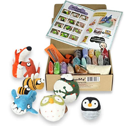 Woolbuddy Needle Felting Kit, Starter, Felting Kit for Beginners Adult, Kids, 6 Cute Felting Animals, Felting Supplies Included Felting Needles, - WoodArtSupply