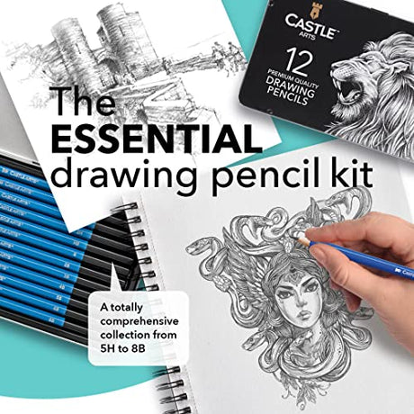 Castle Art Supplies 12 Piece Graphite Drawing Pencils Kit | For Adult Artists – Beginners and Advanced | Presented in Attractive, Compact, Sturdy Castle Art Supplies