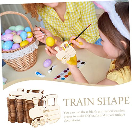 Amosfun 75 pcs Ornaments Letters Party Holiday Shape Pendant DIY Wooden Shaped Planks Projects Train Cutouts Unfinished Chips Tree Gift Slice for Amosfun