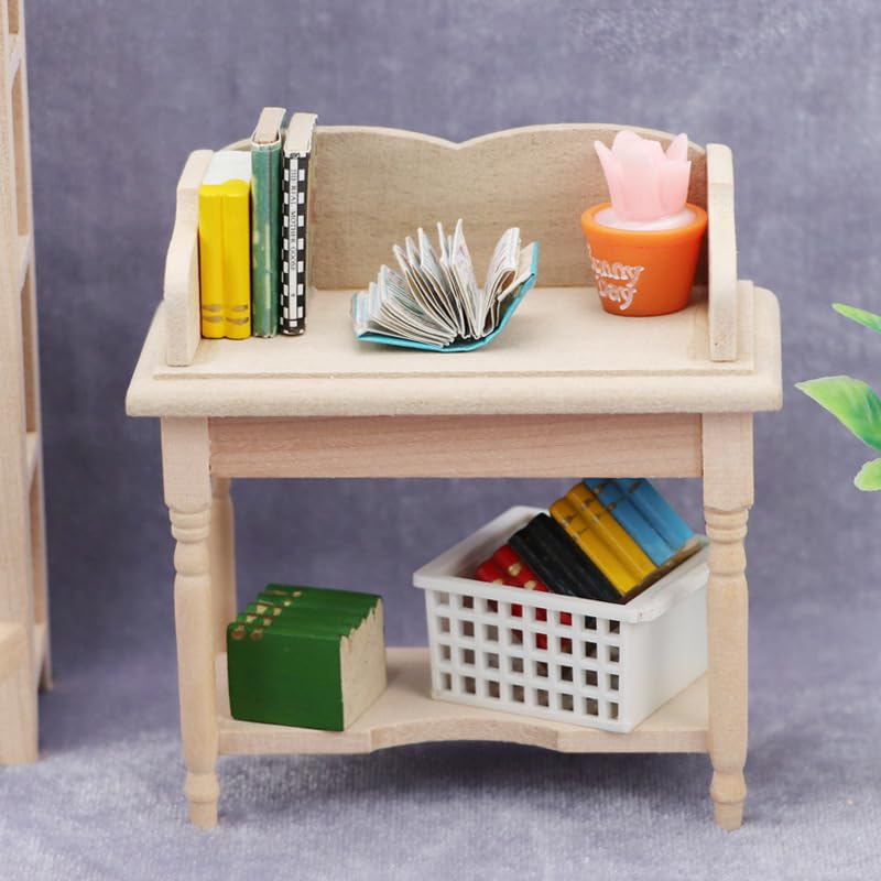 AirAds Dollhouse 1:12 Scale Dollhouse Miniature Furniture Side Stand Student Desk Unfinished Wood Air-Ads Supplies