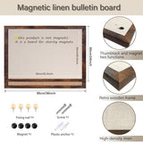 Marribol Large Magnetic Bulletin Board 36 x 24 Inch,Rustic Wood Framed Cork Board with Linen，Wall Mounted Notice Board with Pushpins for Home Office Marribol