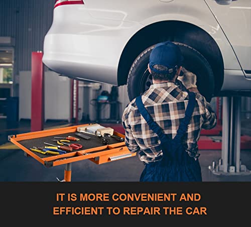 Aain LT18 Heavy Duty Adjustable Work Table with Drawer for Mechanic,220lbs Capacity Rolling Tool Tray Table with Wheels Orange Aain