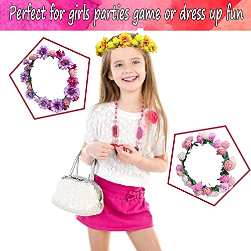 WUBOMJIO Flower Crowns Craft Kit, Make Your Own 12 PCs Flower Crowns Garland Handmade Arts and Crafts for Kids, DIY Fairy Flower Headbands and WUBOMJIO
