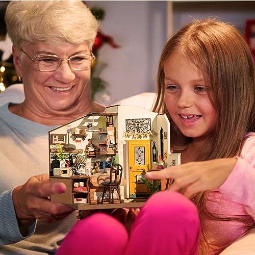 ROBOTIME Miniature House Kit DIY Miniature Dollhouse with Furniture Tiny Room Kit with LED Light Hobby Gift for Kids & Adults (Cozy Kitchen) ROBOTIME