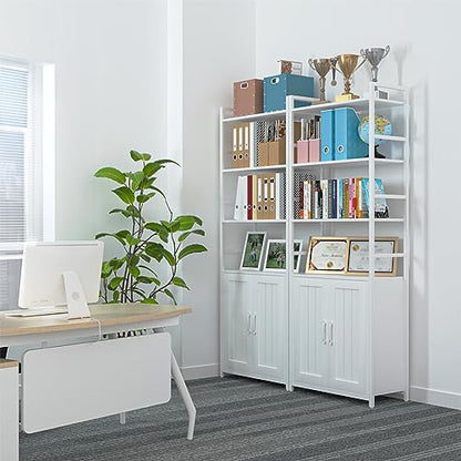 Lazyvan 70" White Bookshelf with Doors and Storage Cabinet - 6 Tier Bookcase for Home and Office - WoodArtSupply