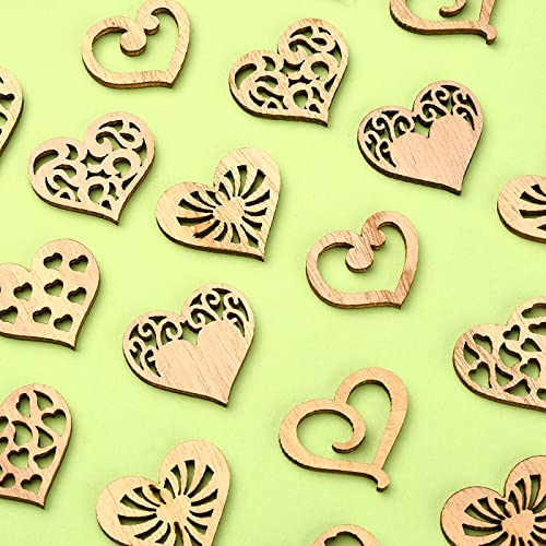 KitBeads 100pcs Wood Heart Cutouts Hollow Wood Heart Embellishments Valentine Love Heart Shape Laser Cut Ornaments for Crafts DIY Home Decorations KitBeads