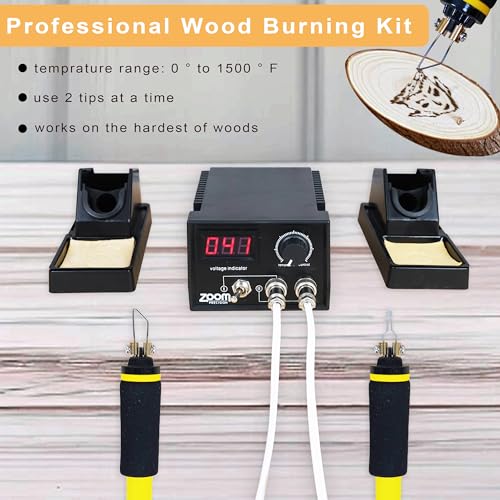Wood Burning Kit or Wood Burning Tool - Professional Grade High Adjustable Temperature (1500 F) with Two Wood Burning Pen Pyrography Wood Burning Kit ZOOM PRECISION