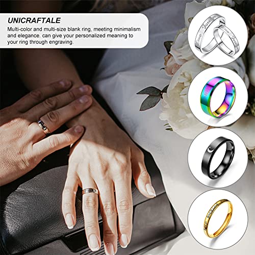UNICRAFTALE 18Pcs Black Stainless Steel Plain Band Ring 9 Sizes Laser Inscription Blank Finger Ring Metal Hypoallergenic Wedding Classical Ring for UNICRAFTALE