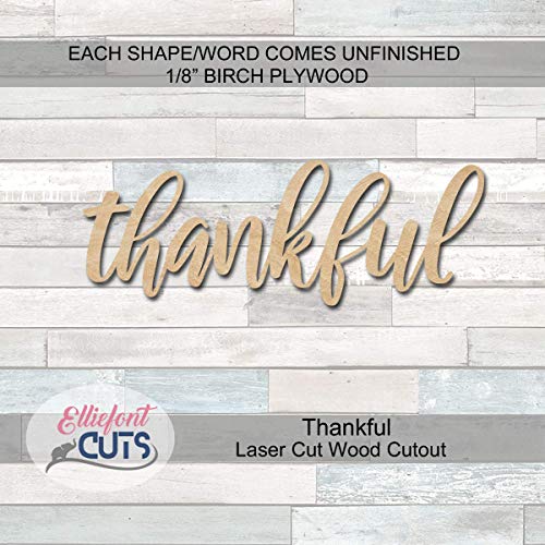 Thankful Wood Cutouts for crafts, Laser Cut Wood Shapes 5mm thick Baltic Birch Wood, Multiple Sizes Available Elliefont Styles