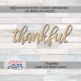 Thankful Wood Cutouts for crafts, Laser Cut Wood Shapes 5mm thick Baltic Birch Wood, Multiple Sizes Available Elliefont Styles