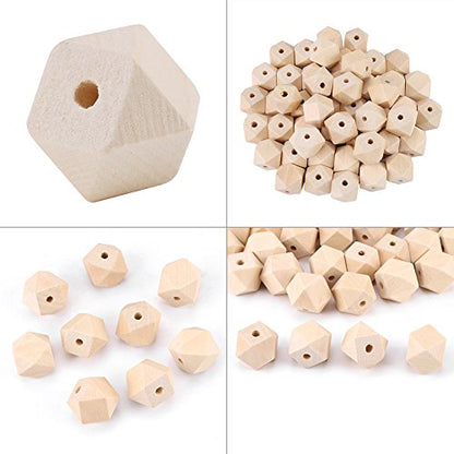 Geometric Wooden Beads 50Pcs Unpainted Faceted Geometric Unfinished Wood Bead Polygons Shape DIY Wooden Spacer for Necklace Bracelet Making DIY - WoodArtSupply