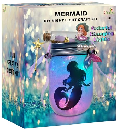 Make Your Own Mermaid Toy Night Light Lantern Jar Arts & Crafts For Girls, DIY Mermaid Gifts For Girls Ages 4 5 6-8 8-10 8-12 & Teens. Best Little 2Pepers