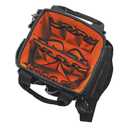 Klein Tools 5541610-14 Tool Bag with Shoulder Strap Has 40 Pockets for Tool Storage and Orange Interior - WoodArtSupply