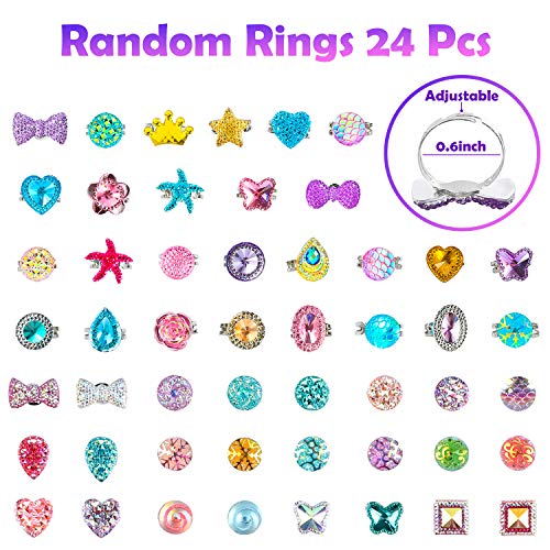 WATINC 42Pcs Princess Pretend Jewelry Toy Girl’s Jewelry Dress Up Play Set Included Blue Shiny Handbag Necklaces Adjustable Diamond Rings Bracelets WATINC