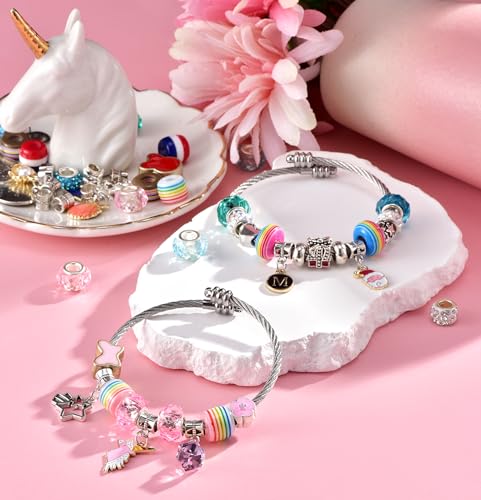 Girls Charm Bracelet Making Kit: Girl Toys Make Jewelry Supplies Set Unicorn DIY Craft Art Set Charm Bracelets Kits Creative Birthday Gifts for Girl COO&KOO