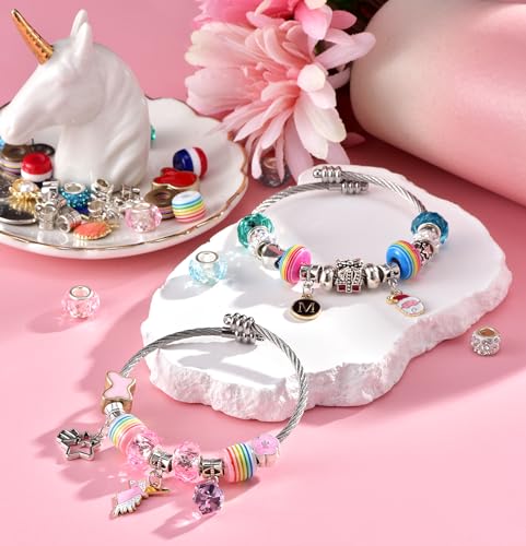 66pcs Charm Bracelet Making Kit,Jewelry Making Supplies  Beads,Unicorn/Mermaid Crafts Gifts Set for Girls Teens Age 8-12 