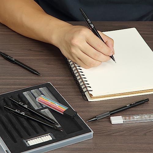 Mr. Pen- Metal Mechanical Pencil Set with Lead and Eraser Refills, 5 Sizes, Black, 0.3, 0.5, 0.7, 0.9, 2mm, Drawing Mechanical Pencils, Mechanical Mr. Pen