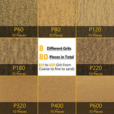 Micro Sander Kit, 80 Sheets Detail Handle Sanding Tools with Sandpaper 60 to 600 Grit for DIY Crafts Wood Tight Narrow Spaces Polishing (80pcs) Rockhouse