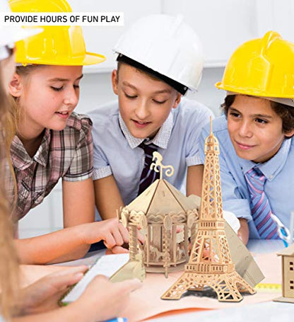 Puzzled 3D Puzzle Eiffel Tower Wood Craft Construction Model Kit,Fun and Educational DIY Wooden Toy Assemble Model Unfinished Crafting Hobby Puzzle - WoodArtSupply