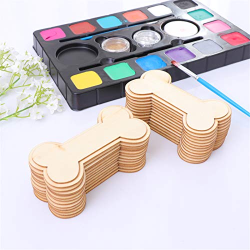 24 Pieces Dog Bone Shape Unfinished Wood DIY Crafts Double Layer Bone Wooden Cutouts Wood Discs Slices for Home DIY Projects Craft Decor, 2.2x4.1