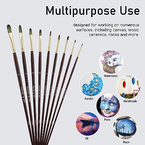 Falling in Art 9 PCS Filbert Brushes Set, Professional Nylon Paint Brushes, Long Handle Artist Brush for Watercolor, Acrylic, and Oil Painting Falling in Art