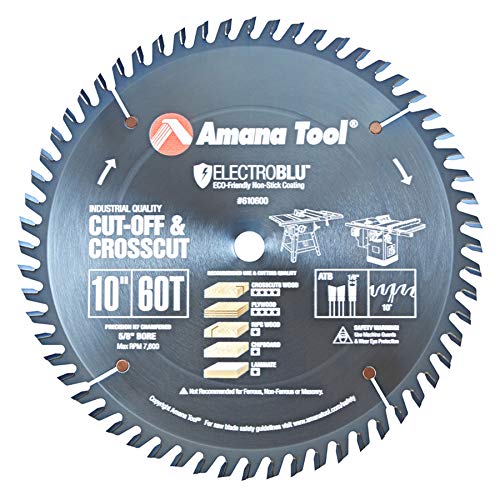 Amana Tool - 610600C Electro-BLU Carbide Tipped Cut-Off & Crosscut 10" Dia x 60T ATB - WoodArtSupply