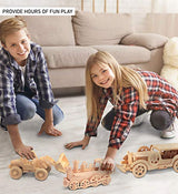 Puzzled 3D Puzzle Rolling Locomotive Train Wood Craft Construction Model Kit, Fun & Educational DIY Wooden Toy Assemble Unfinished Crafting Hobby Puzzled