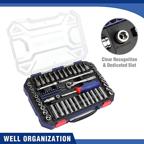 WORKPRO 70-Piece 1/4" Drive Socket Set with Quick-Release Ratchet, Metric and SAE for Auto Repairing & Household, W003068A