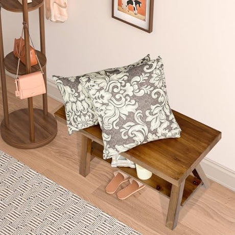 Wnutrees Farmhouse Wood Bench,Rustic Indoor Storage Bench for Entryway, Living Room, Dining Room,Solid Wood Construction, Original Wood Wnutrees